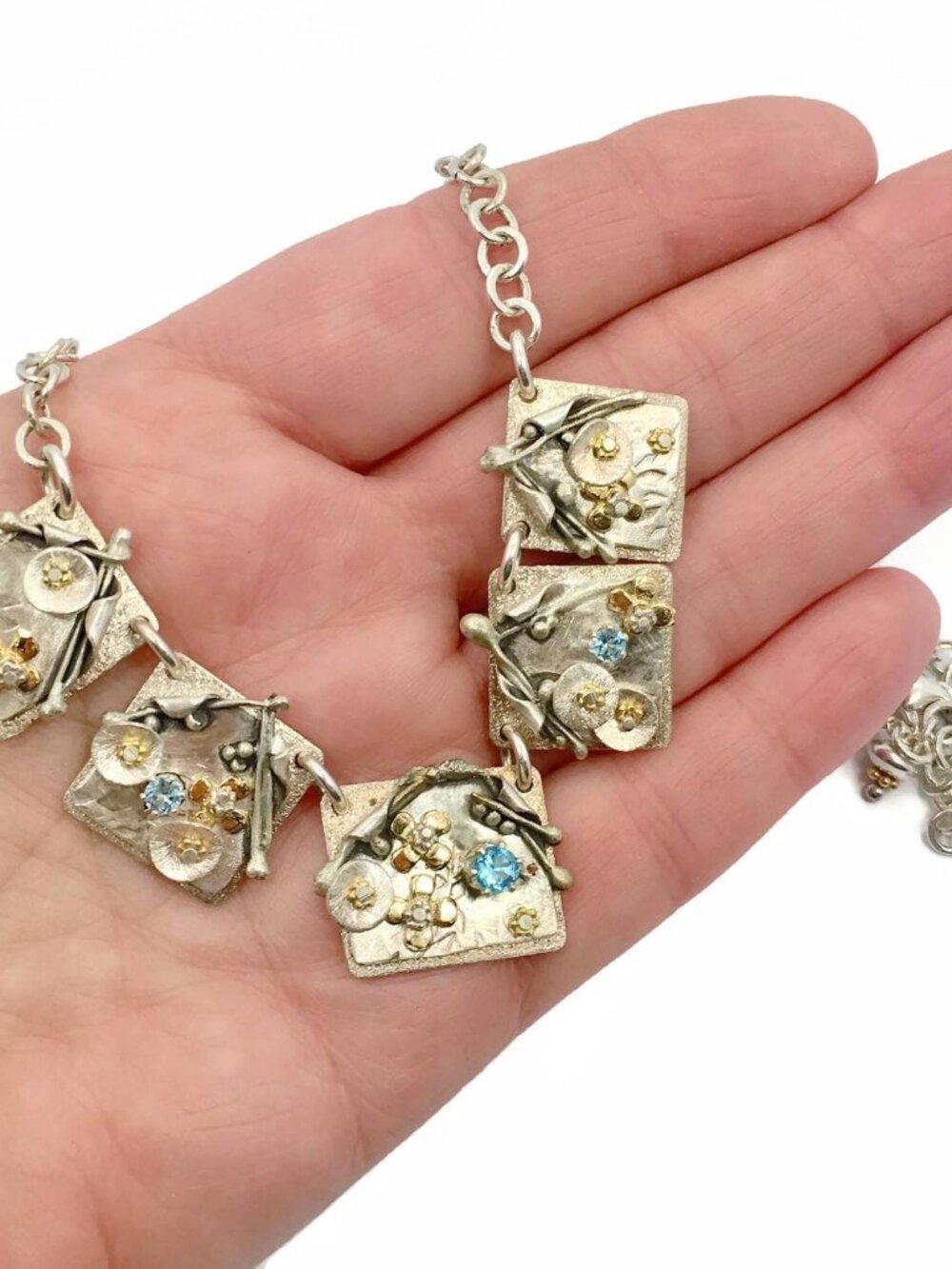 Sterling Silver Necklace, Artisan, Studio, Vintage, One of a Kind, Blue Topaz - Picture 2 of 7